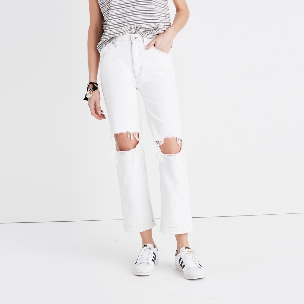 NWT Madewell  x Where I was from Slim Straight Jeans, Tiled White Sz 26